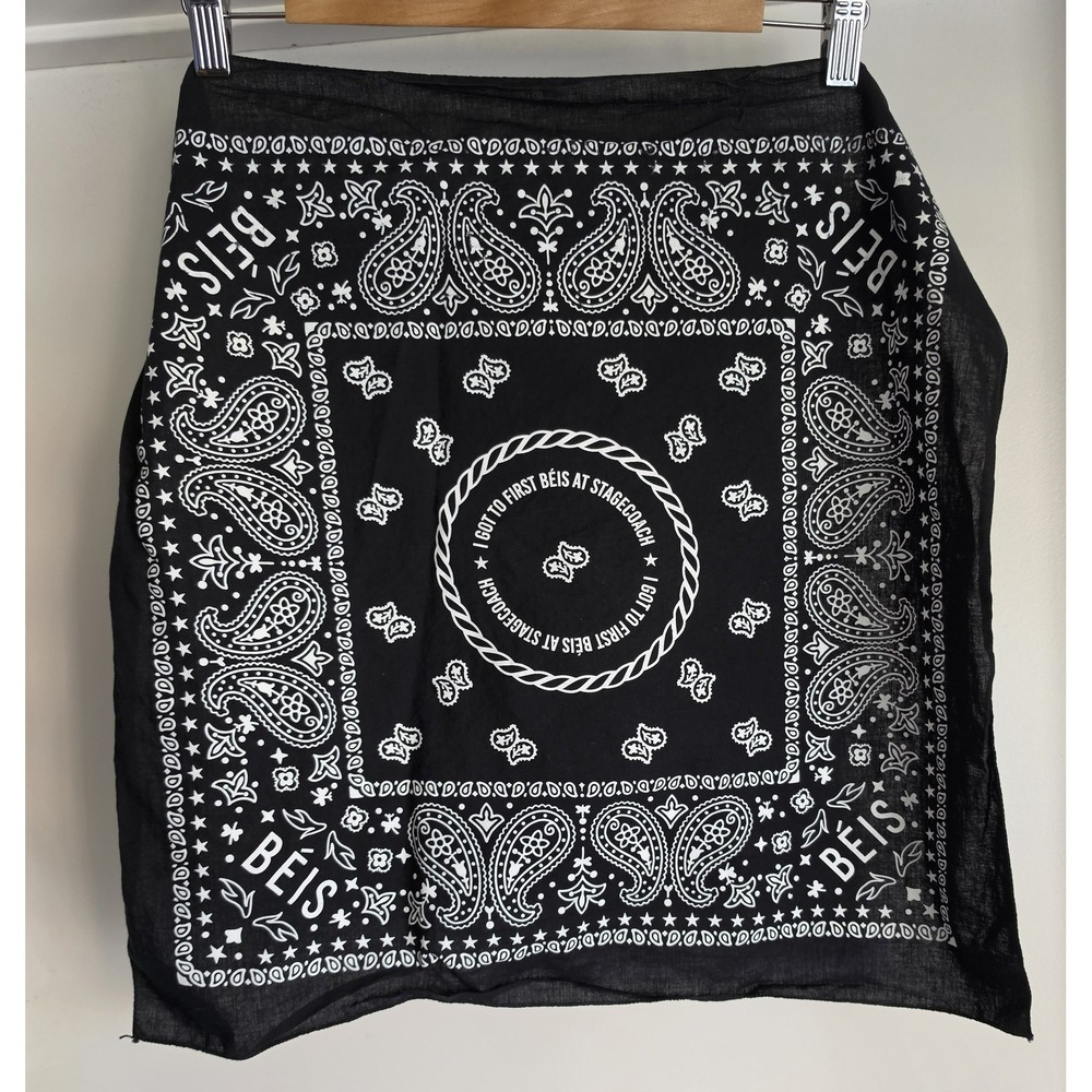 Béis Stagecoach Bandana Black White Unisex Scarf Neck Western 20x20
